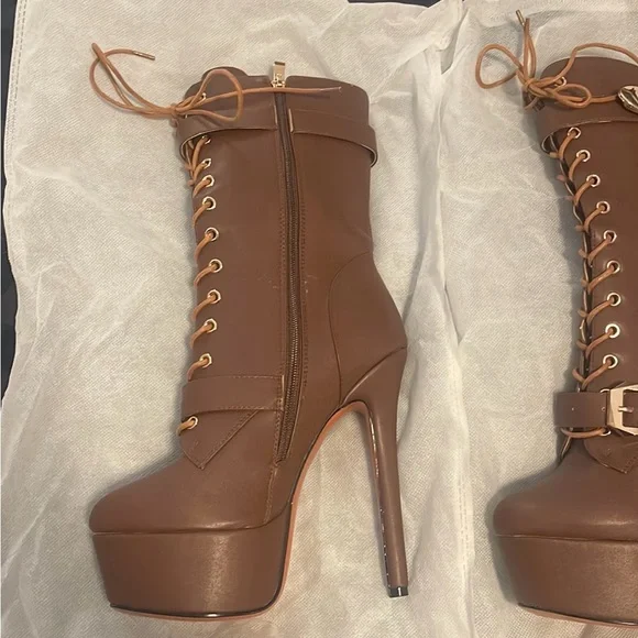 Ann Creek stiletto platform Brown lace-up boots - size 7 - Picture 7 of 9
